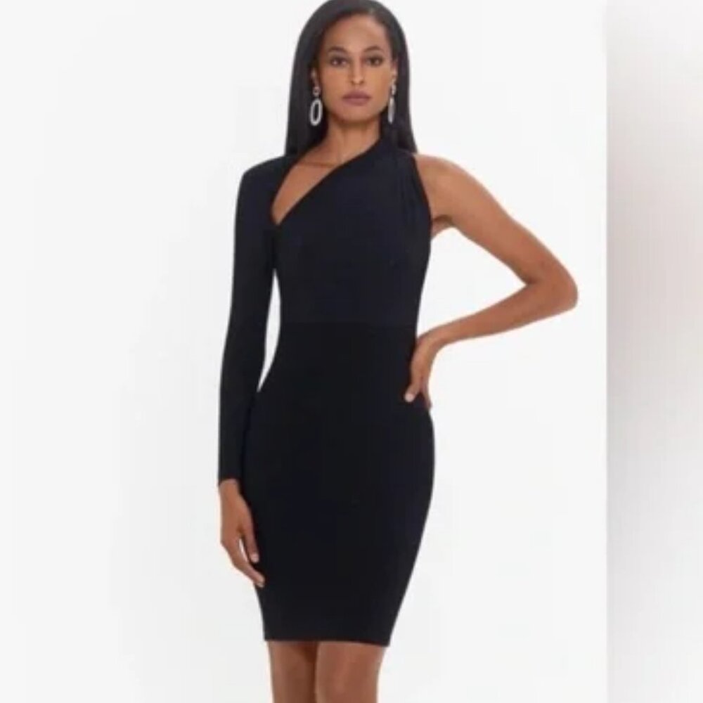 Betsy & Adam Delaney One Sleeve Cutout Black Dress LBD size 4